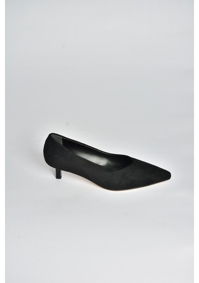 Fox Shoes V404090302 Siyah Süet Sivri Burun Alçak Topuklu Kadın Ayakkabı Siyah