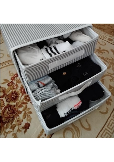 Katlanabilir Üç Çekmeceli Dolap Düzenleyici Çamaşır Organizeri Takı Kutusu Gardrob Kumaş Düzenleyici 32x32x32cm 1 Açık Bej