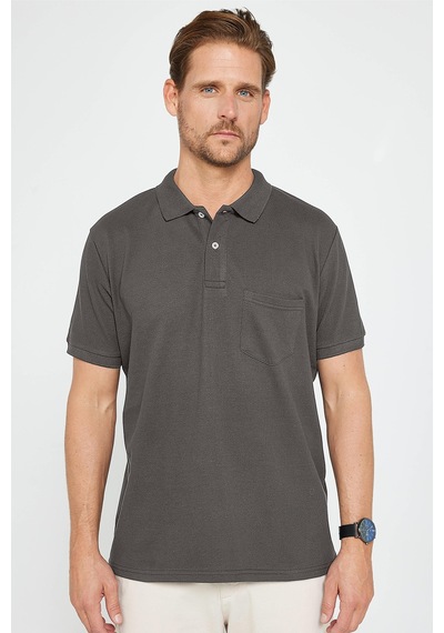 Tudors Erkek Regular Fit Klasik Kesim %100 Pamuk Düz Pike Gri Polo Yaka Tişört-46241 Gri