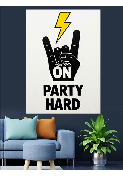 Ahşap Tablo Partile Rock El İşareti