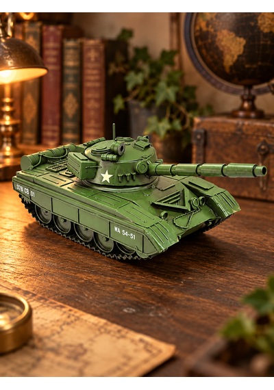 Dekoratif Metal Tank Vintage Retro Eskitme Nostaljik Tank Maketi Yeşil