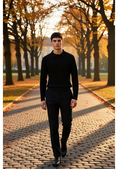 Benerly Erkek Polo Yaka Uzun Kol Relaxed Fit Pamuk Sweatshirt Fonksi siyah