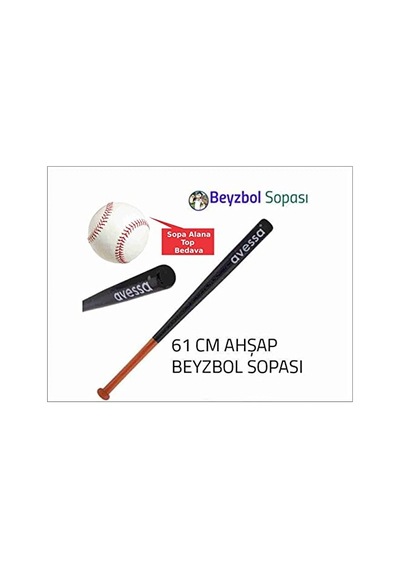 Beyzbol Sopası Ahşap 61 Cm + Beyzbol Topu Hediye Altın