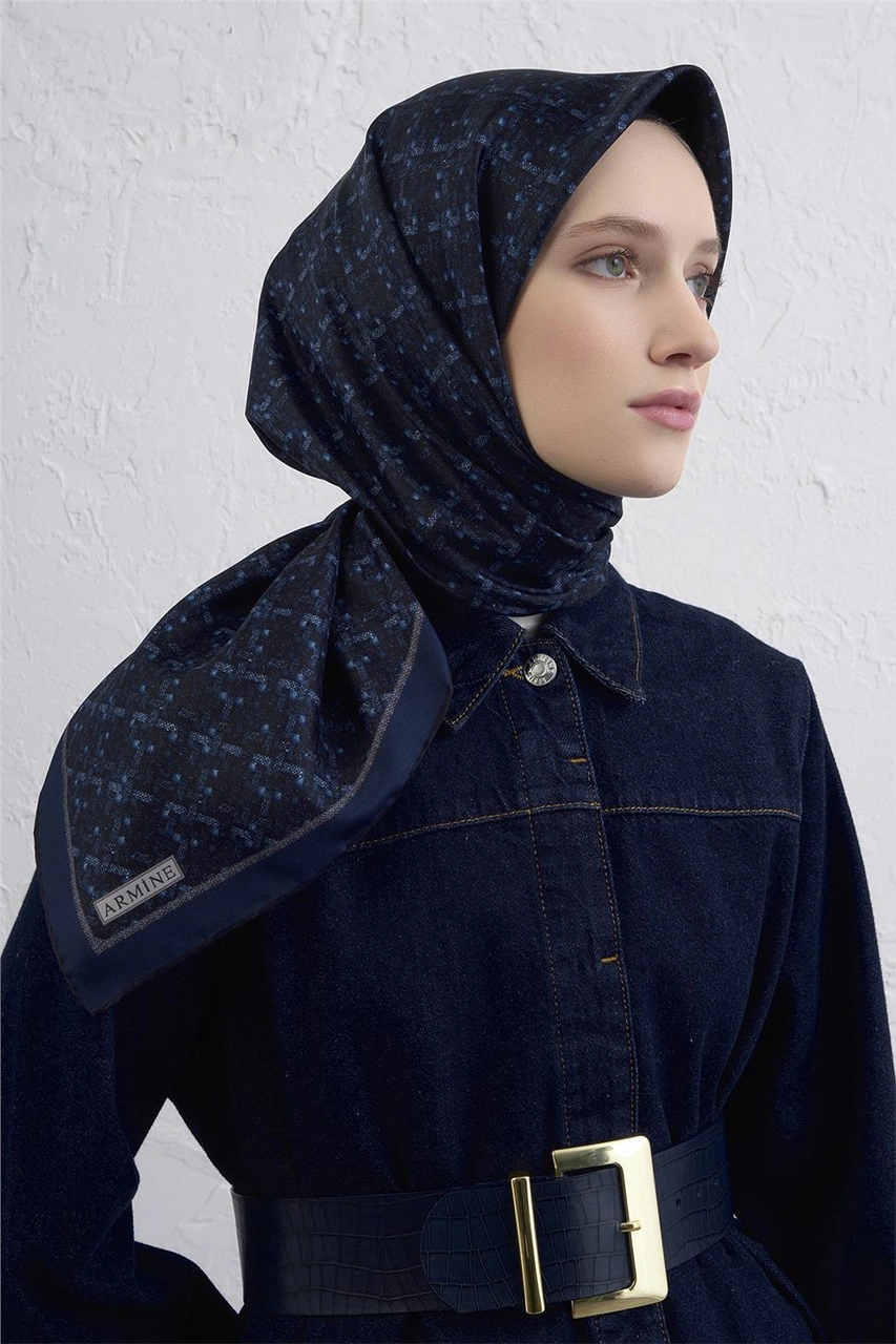 Armine Soyut Desenli Saf İpek Twill Eşarp 9405d 87 Laciver