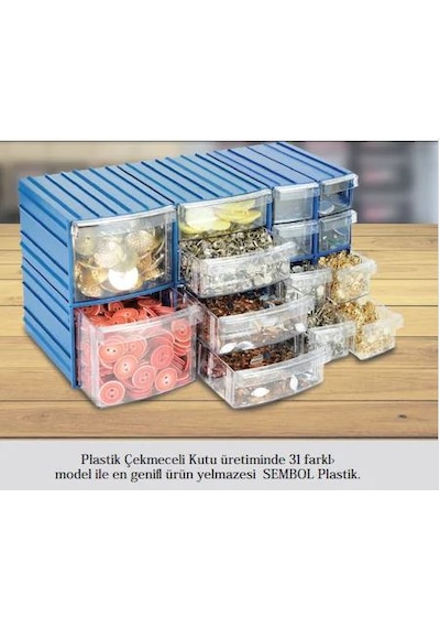 Sembol Plastik Set Ms 2 Şeffaf Plastik Çok Amaçlı Çekmeceli Kutu Mavi