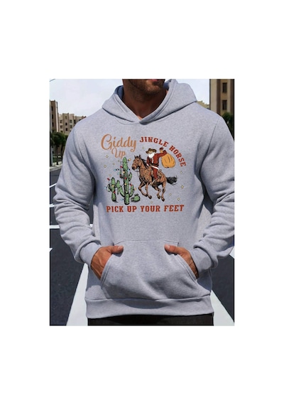 Medinenur Noel Baskılı Kapüşonlu Sweatshirt Gri