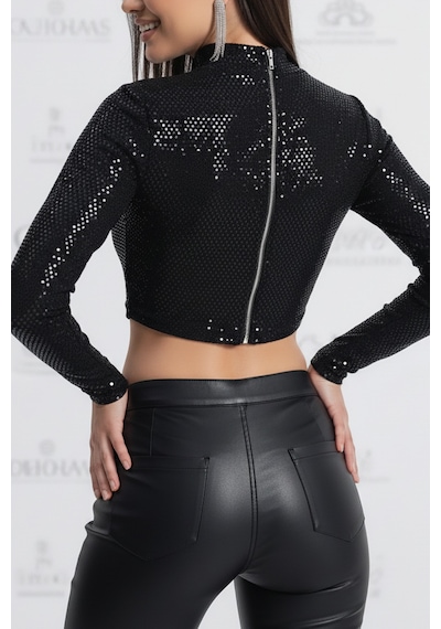 Fashion Cocktail Sparkly Pul Payet Simli Davet Parti Yılbaşı Dans Gece Club Parıltılı Işıltılı Uzun Kol Crop Bluz Siyah Fashion Cocktail Sparkly Pul Payet Simli Davet Parti Yılbaşı Dans Gece Club Parıltılı Işıltılı Uzun Kol Crop Bluz Siyah