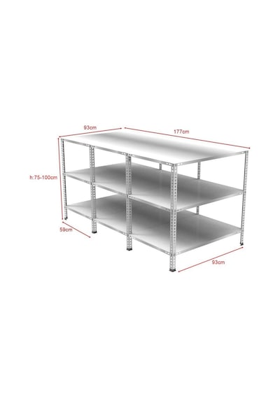 3 Katlı Galvaniz Paketleme Masası - Atölye, Depo, Hobi Çalışma Masası 177x93 Cm-100 Cm Gri