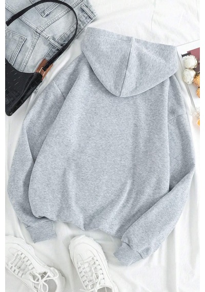 Uyguntarz Faith Hope Love Baskılı Oversize Sweatshirt Gri