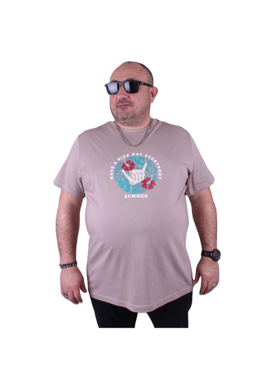 Moc Grande Mocgrande Büyük Beden Erkek Sıfır Yaka Tişört Summer 23119 Toprak