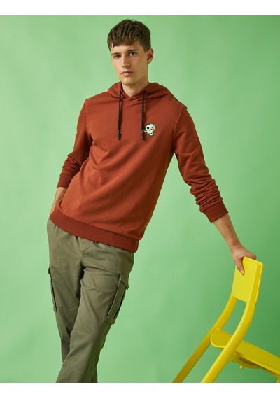 Koton Kuru Kafa İşlemeli Kapşonlu Sweatshirt Kahverengi 2kam71035mk Kahve