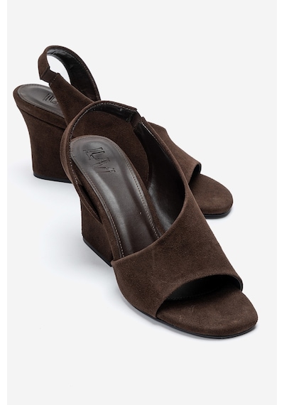 Luvishoes Zyra Kahverengi Süet Kadın Dolgu Topuklu Ayakkabı