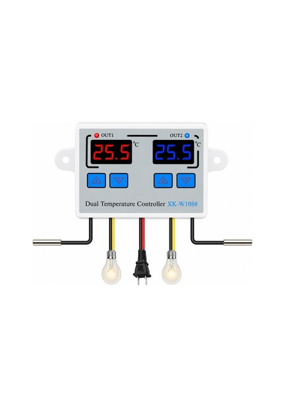 Xk-w1088 Çift Kanallı Dijital Sıcaklık Kontrol Cihazı 12v Dc 2 10a Röle Çift Ntc Sensör
