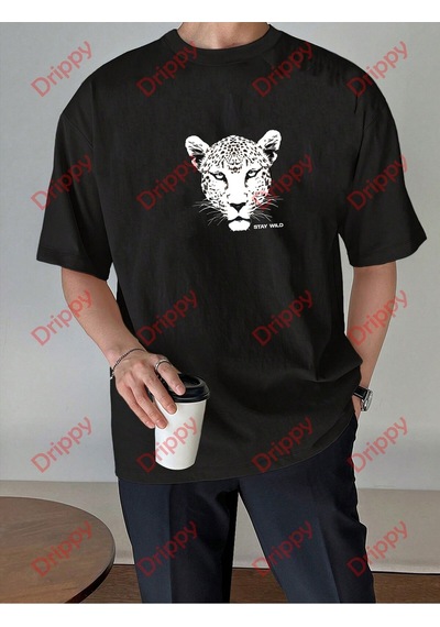 Flood Of Style Leopar Stay Wild Baskılı Oversize Unisex Yıkamalı Tshirt Siyah Flood Of Style Leopar Stay Wild Baskılı Oversize Unisex Yıkamalı Tshirt Siyah