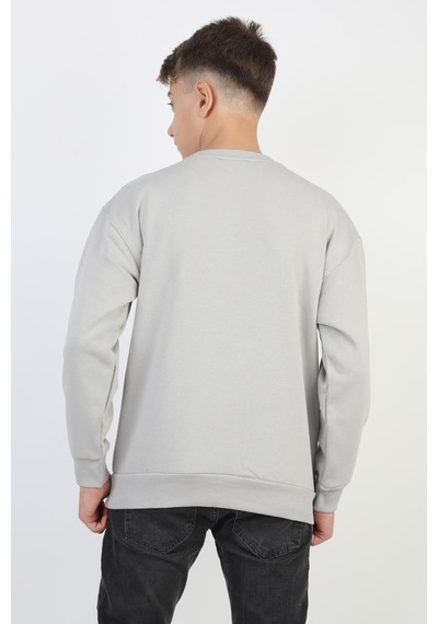 Baskı Detaylı Bisiklet Yaka Erkek Çocuk Sweatshirt-90910 Gri