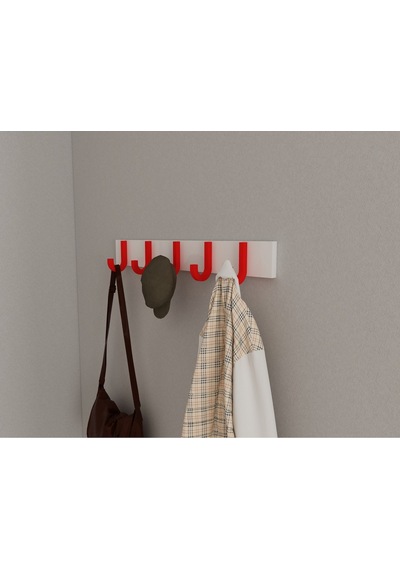 Hepsi3boyutlu Modern Duvar & Kapı Baston Askılık - 5 Adet Kırmızı J Askılık - Model No : 6 Kırmızı