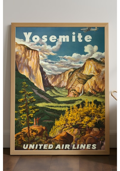 Yosemite Doğal Ahşap Çerçeveli Poster, Dekoratif Seyahat Duvar Tablosu