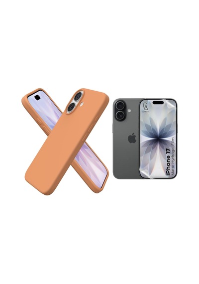Apple Uyumlu iPhone 17 Içi Kadife Lansman Kılıf Ve Mat Seramik Tam Kaplayan Cam Ekran Koruyucu Turuncu