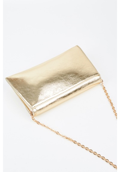 Vivaq Kadın Gold Zarf Tasarım 2 Bölmeli Mini Zincir Askılı Çıt Çıt Kapama Clutch Ve El Çantası