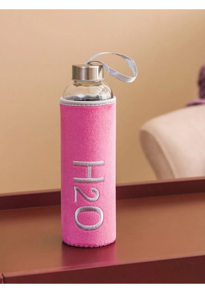 H2o Peluş Kılıflı Cam Matara 600 Ml Koyu Pembe