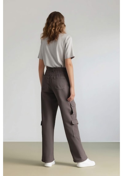 DeFacto Straight Fit Kışlık Gabardin Pantolon Kargo Cepli Normal Bel Düz Paça D3762AX24AUGR310 Gri