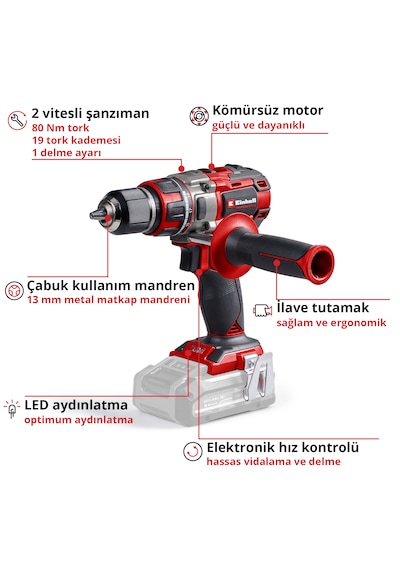 Einhell Profesyonel TP-CD 18/80 Li Bl Akülü Vidalama Seti 4AH Starter Kit 4 Parça XS-case Fayans Delici Uç Seti + Saklama Çantası Dahil