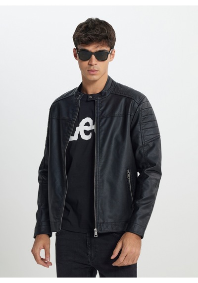 Lee Siyah Erkek Fermuarlı Relaxed Ceket L242469001 Biker Deri Ceket