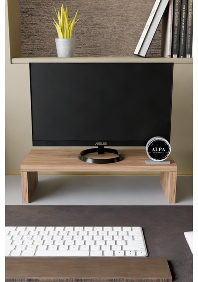 Ergonomik Masaüstü Monitör Yükseltici Ve Klavye Saklama Standı - Masa Üstü Düzenleyici Raf 45x20x11 Cm Atlantik Çam