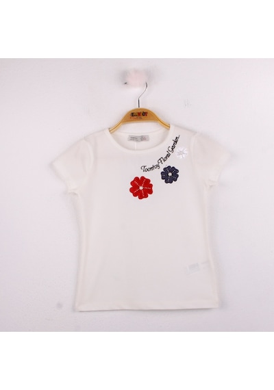 Toontoy Kids Toontoy Kız Çocuk Çiçek Nakışlı Tişört Ekru