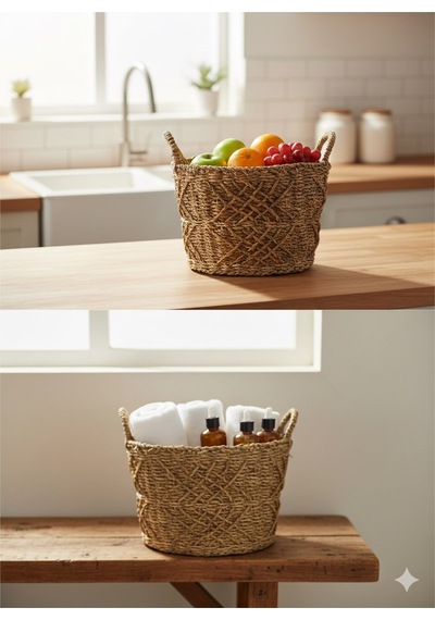 Oval Organize Sepet Orta 36x24x25 Cm Kahverengi