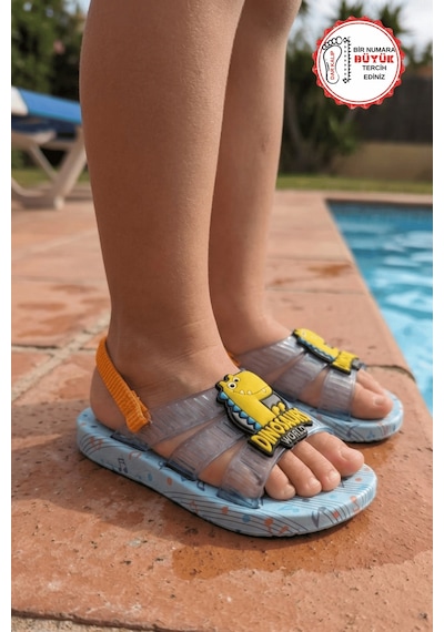 Gezer 13291 Dinazor Desenli Erkek Bebe Havuz Plaj Terlik-sandalet Buz