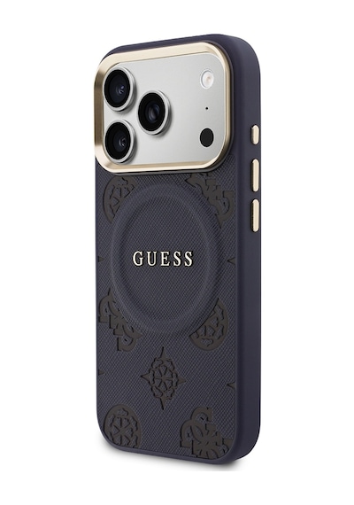 Apple Uyumlu iPhone 17 Pro Max Kılıf Guess Lisanslı M-safe Sıcak Baskılı Yazı Logolu Pu Deri Peony Kapak Lacivert