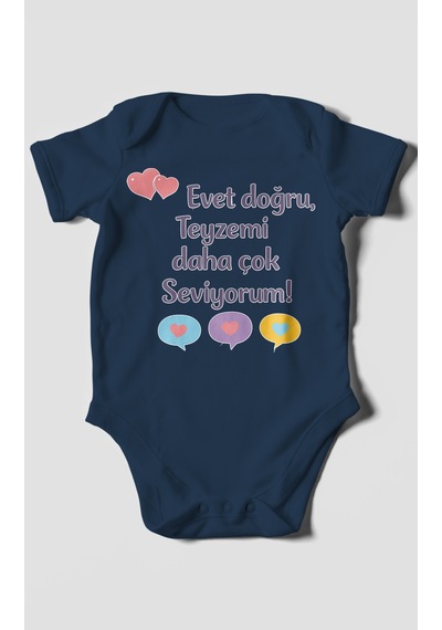 Morivokids Evet Doğru, Teyzemi Daha Çok Seviyorum Kısa Kollu Bebek Body %100 Pamuk Lacivert