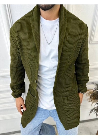 Elku Moda Hırka Örgülü Şal Yaka Cepli Lazer Kesim Yırtık Detaylı Tüylenmez Örgü Triko Hırka Yeşil Elku Moda Hırka Örgülü Şal Yaka Cepli Lazer Kesim Yırtık Detaylı Tüylenmez Örgü Triko Hırka Yeşil