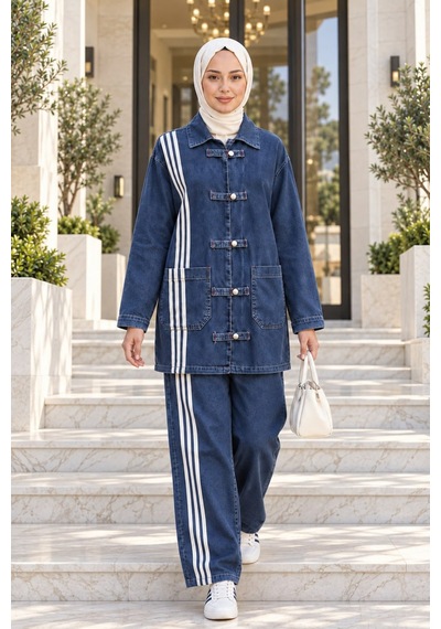 Hb Harma Time Butik Kadın Çizgi Detaylı Düğmeli Cepli Koyu Mavi Kot İkili Takım Koyu Mavi Koyu Mavi Hb Harma Time Butik Kadın Çizgi Detaylı Düğmeli Cepli Koyu Mavi Kot İkili Takım Koyu Mavi Koyu Mavi