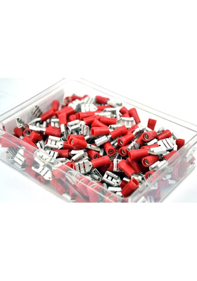 200 Adet 0,50-1,50mm Kablo Ucu 6,3 Dişi Fiş Kırmızı Sıkmalı