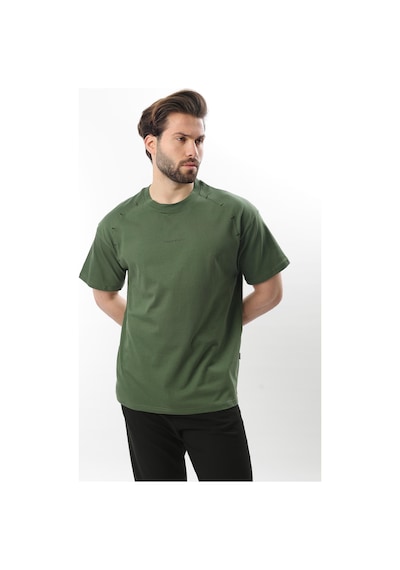 Madmext Haki Baskılı Nakış Detaylı Erkek T-shirt E7108 Haki