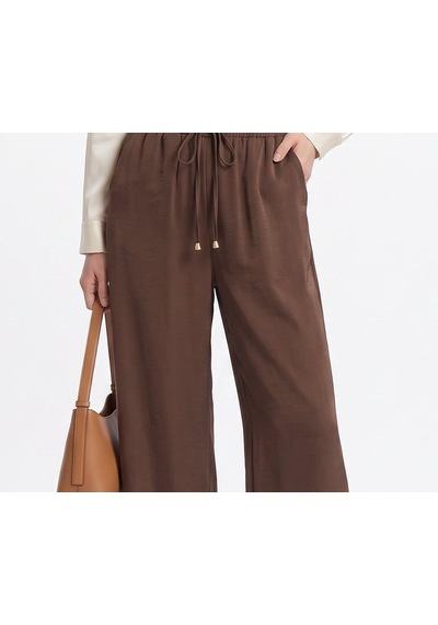 Ekol Beli Lastikli Bol Paça Pantolon Kakao