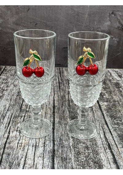 2 Li Kristal Cam Kiraz Kahve Yanı Bardağı Kokteyl Meşrubat Bardak