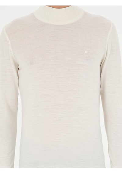Cacharel Beyaz Slim Fit Yün Karışımlı Yarım Balıkçı Yaka Basic Triko Kazak