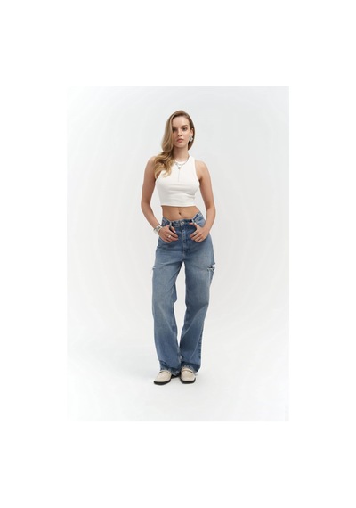 Mai Collection Mai Studios Co. Fleur Fitilli Halter Yaka Beyaz Crop Beyaz