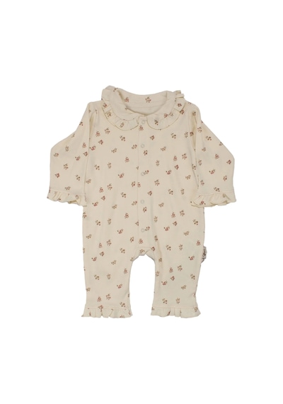 Bebegen Kız Bebek Ekru Yeşil Minik Çiçek Baskılı Çıtçıtlı Manşetli Tulum