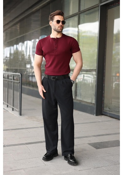 Madmext Bordo Yarım Düğmeli Slim Fit Erkek Tişört E7186
