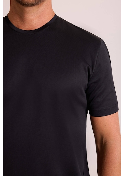 Erkek Siyah Regular Fit Merserize Pamuk T-shirt