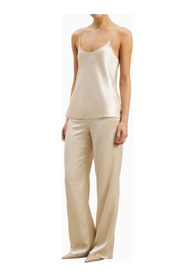 Because Of Alice Formal Satin Straight Leg Trousers Saten Düz Paça Kadın Pantolon Kırık Beyaz