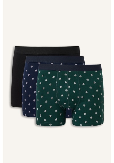 Defacto Regular Fit Desenli Beli Lastikli Pamuklu 3lü Boxer I2231ax26augn245 Yeşil-gn245