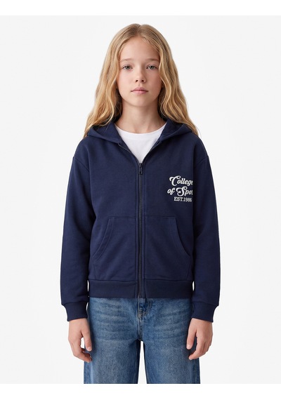 Koton Cepli Uzun Kollu Baskılı Oversize Kapşonlu Fermuarlı Sweatshirt Lacivert 7wkg10018ak