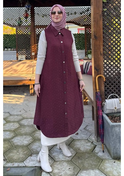 Rabia Şamlı Safir Kapitone Yelek Bordo Çok Renkli