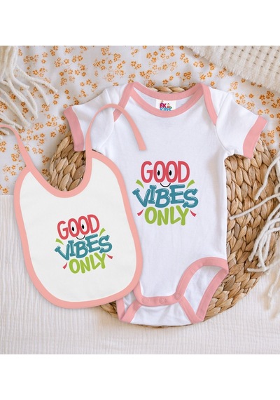 Bk Kids Good Vibes Only Tasarımlı Pembe Bebek Body Zıbın Ve Mama Çok Renkli