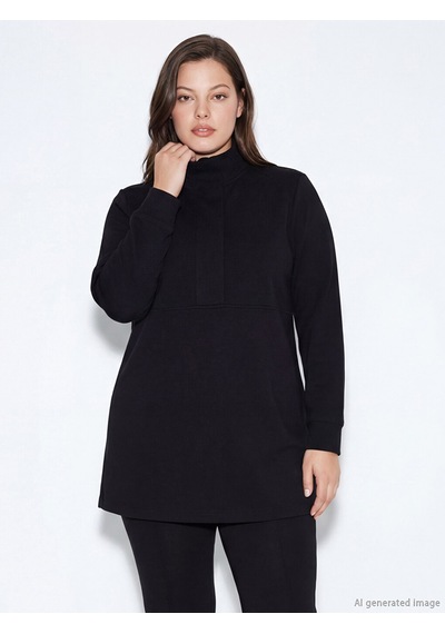 Lcw Modest Siyah Dik Yaka Soft Touch Kadın Sweatshirt Tunik